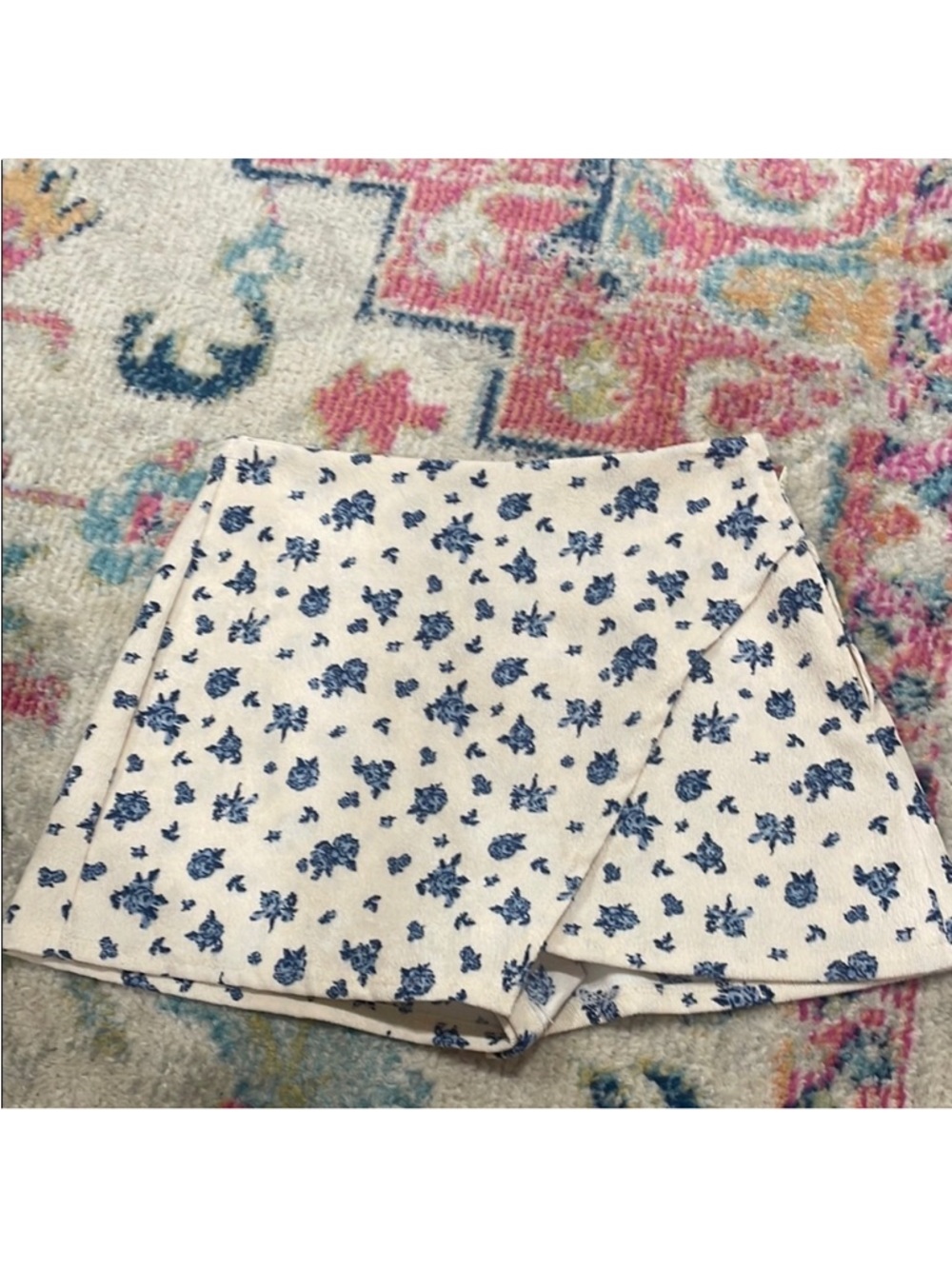 Altar'd State Cream Knit Skort with Blue Floral Dots